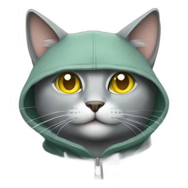gray cat with yellow eyes and a green hood that smiles sticker