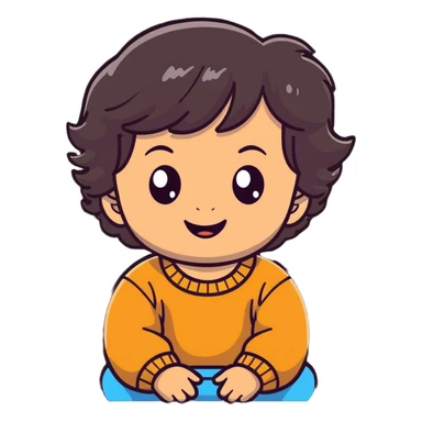 smiling toddler face with big eyes, medium skin tone, and dark wavy hair sticker