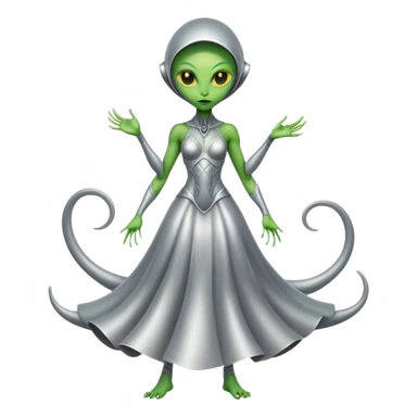 Green Alien woman with Cycloid scales, in silver dress, full figure, yellow eyes sticker