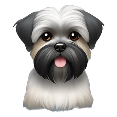 Shih tzu black puppy, yorkie coloring with light colored schnauzer eyebrows. Round face, short ears  sticker