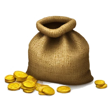 old small dark open jute bag full of coins sticker