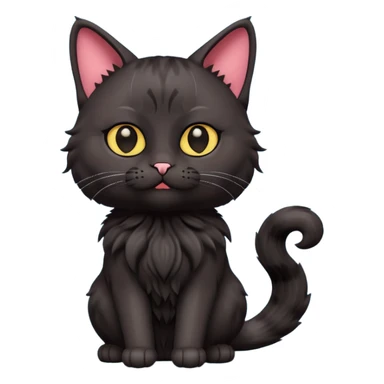 A 3D cartoon black Oriental hair cat with bulky body,Nice  heavy fur, dark cinematic background, Memoji-style. full body or half body. sticker