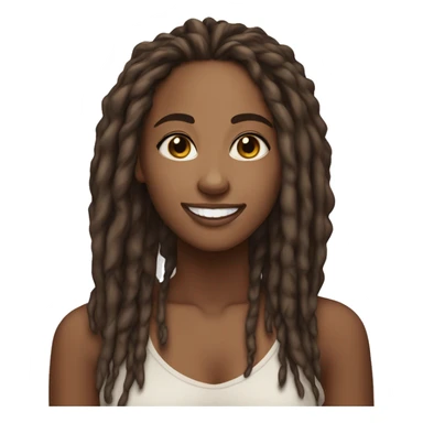 brown skin african american woman 35 years old with skinny long dreadlocks beautiful smile big brown eyes teardrop face shape sticker