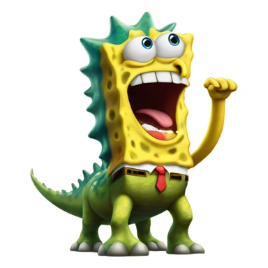 SpongeBob standing on dinosaur in victory sticker