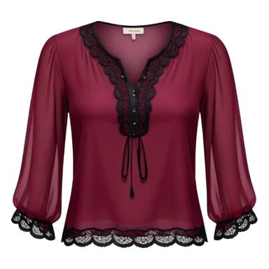  burgundy translucent womens blouse, with black detailed lace
 sticker