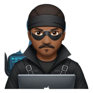 african-american mustache mercenary black asymmetrical eyepatch ninja hacker terminal command center sticker