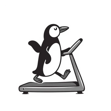 A penguin running on the treadmill sticker