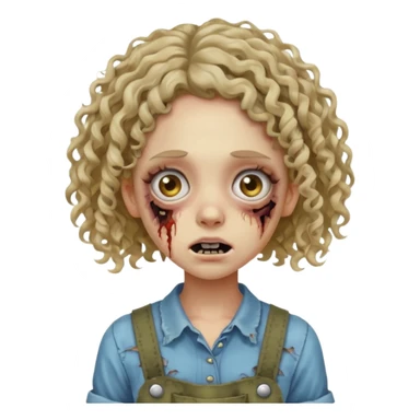 uma garota zumbi com o cabelo cacheado meio ondulado que usa aparelho cabelo grande sticker