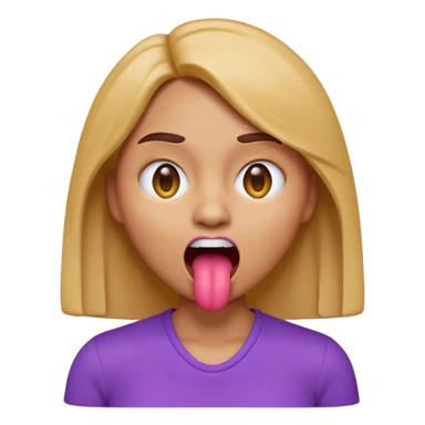 A 3D emoji-style woman with a dead-face vibe: X-shaped crossed-out eyes, mouth open with tongue sticking out slightly, lifeless cartoon expression. She has light caramel brown skin, smooth glossy emoji texture, rounded face, shoulder-length hair, wearing a purple top. sticker
