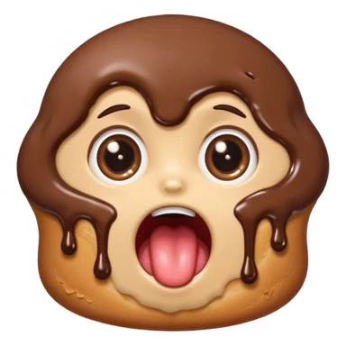Funny cartoon chocolate mini pastry, wide shocked eyes, messy chocolate dripping, open mouth, chibi style, Twitch emoji style, transparent background, colorful
 sticker