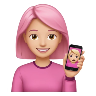 pink video call between one person holding the phone with a person on the phone screen sticker
