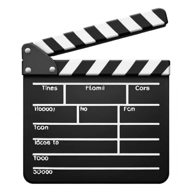 Classic movie clapperboard with traditional black and white striped top part and black base, iOS emoji style sticker