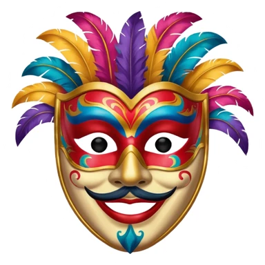 A man with a painted carnival mask, vibrant colors and confident expression. sticker