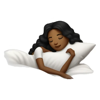 Sleeping woman laying with light brown skin and black hair laying on white pillow in large bed with black covers cozy sticker