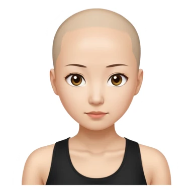Asian woman with receding hairline, bald near the top of her head, longer hair on the sides of her head, wearing a black tank top sticker
