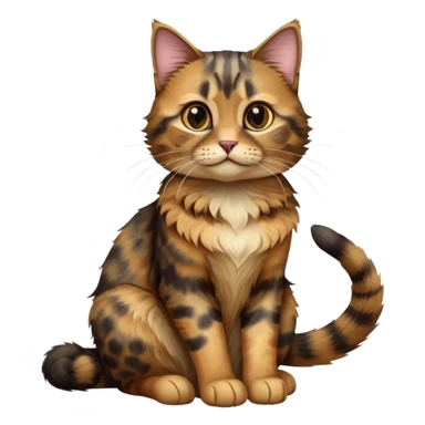 cinematic-[tortoiseshell tabby cat]-realistic-full-body-sitting-emoji,-tail-curled-playfully-around-its-paws,-head-tilted-dramatically,-scruffy-[dark faced tortoiseshell coloured]-fur,-simplified-yet-realistic-focused-features,-highly-detailed,-glowing-with-an-almost-sarcastic-glow sticker