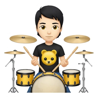 drummer with yellow skin and black hair at drum kit sticker