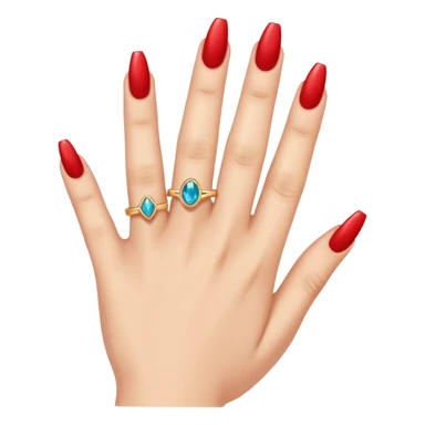 woman's hand showing engagement ring, long nails, emoji style sticker