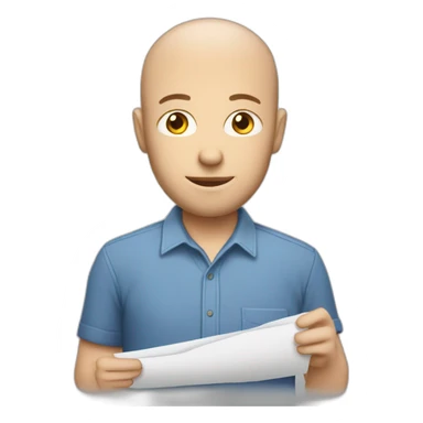 white male with small beard and almost bald smart casual blue shirt holding papers full profile sticker
