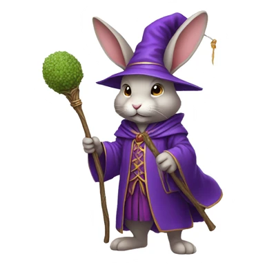 rabbit wizard purple clothes holding a carot staff sticker