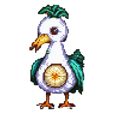 bird with the body of a garlic clove, pixel art style sticker