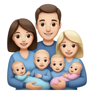 Family emoji with a mom and a dad, an older sister and two young twins sticker