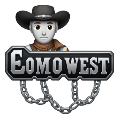 western cowboy style connected BLK letters with metallic silver outline, wild west typography, transparent background, only the black letters visible sticker