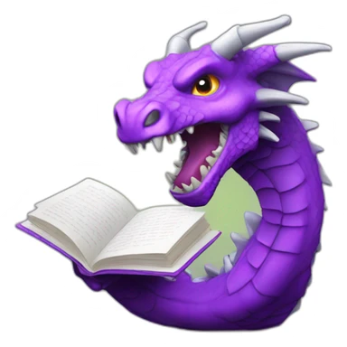 purple dragon head holding book with "RIP" title sticker