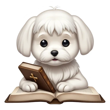 White Maltese with his head leaned on a Bible  sticker