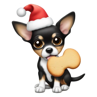 black & tan chihuahua puppy holding a christmas cookie sticker