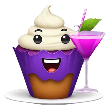Happy faced purple muffin partying with Cocktail sticker