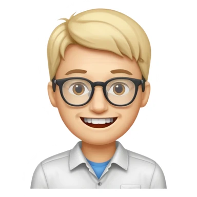 geeky software engineer with glasses and protruding teeth, simple, clear emoji style sticker