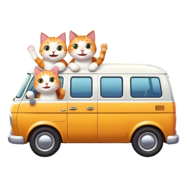 two cartoon cats in a van waving out the window at a small house in the background sticker