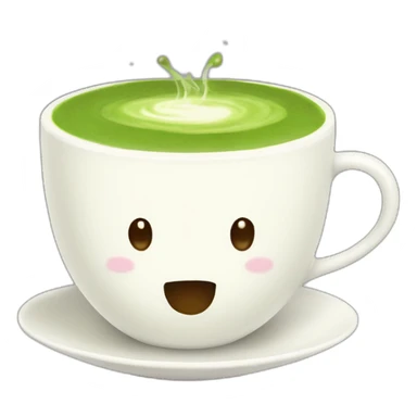 matcha latte in white teacup, no face sticker