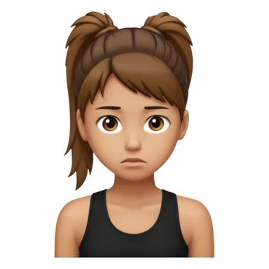 a tan girl with a ponytail, black tank top, . Looking sad sticker