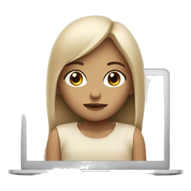 Half face of a girl behind the laptop. In beige tones sticker