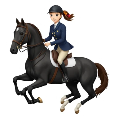 Lady brown hair ponytail show jumping black horse sticker
