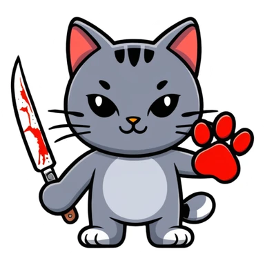 cat paw holding a bloody knife sticker
