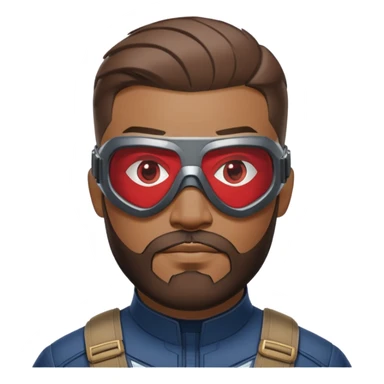 sam wilson with very short, neatly cropped and a well-groomed beard that connects to his mustache,  wear sleek, red-tinted tactical goggles fit snugly from captain america: civil war sticker