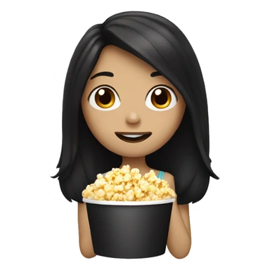 Pale girl with long black hair eating popcorn sticker