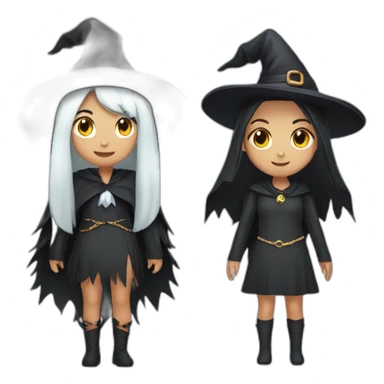 two girls with witch costume and chained ghost spirit costume sticker