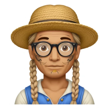 very tattoed face, normal glassess, fat venice gondolier with iconic hat and thick braided hair sticker