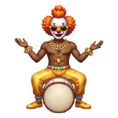 Clown with big golden chain on the neck wearing sunglasses plays drums full height sticker
