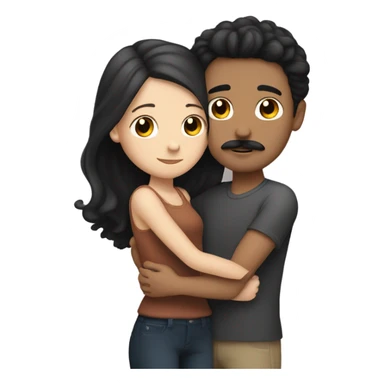 White boy with black hair and mustache hugging white girl with brunette hair sticker