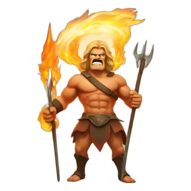 Angry Man standing with a trident surrounded by fire add fire to the background  sticker