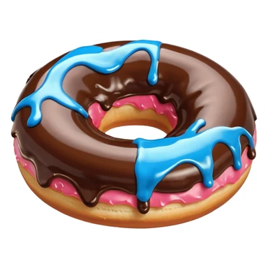 A doughnut with chocolate icing, blue colored drizzle across the top of the donut. sticker