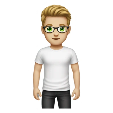 white boy with brown stray hair snd with glasses green eyes hair shaved on the sides white t-shirt and black jeans GREEN eyes sticker