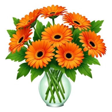 bouquet Vibrant Orange Gerbera Daisy, luxuriant, leaf, bud sticker