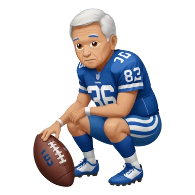 A grandpa playing football wearing an Indianapolis Colts jersey is. Show him kind of crouch down to the ground, holding the football and the name rivers on the back of his jersey. sticker