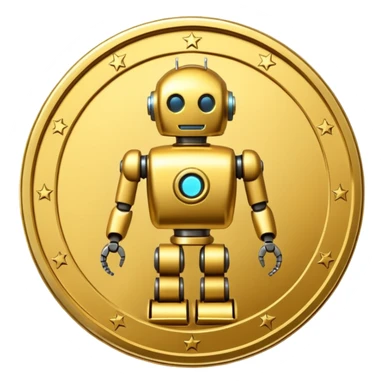 gold coin with robot stamped on it sticker